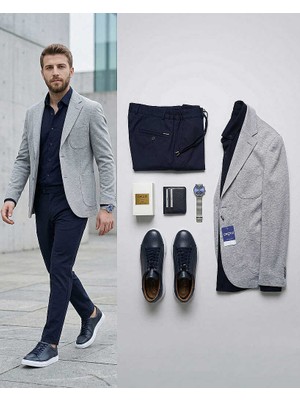 Beystil Erkek Mono Yaka Gri Blazer Ceket 310 - Slim Fit