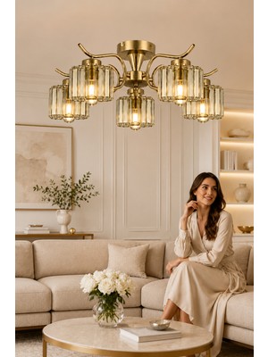 Esslight Miliç 5 Li Eskitme Kristal Taşlı Salon Mutfak Yatak Odası Avize