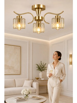 Esslight Miliç 3 Lü Eskitme Kristal Taşlı Salon Mutfak Yatak Odası Avize
