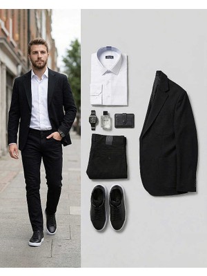 Beystil Erkek Mono Yaka Siyah Blazer Ceket 310 - Slim Fit