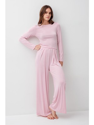 Artış Collection Uzun Kollu Crop Bol Paça Esnek Likralı Viskoz Soft Pijama Takım 18210