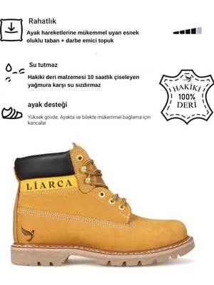 Liarca Hakiki  Deri Hafif Soğuk Geçirmez Kaymaz Kauçuk Alt ve Rahat Iç Taban Kışlık Unisex 36 37 38 39 40 4