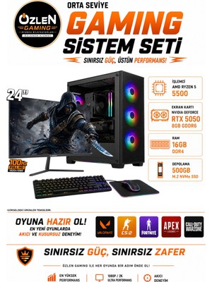 Özlen X3 RYZEN 5 5500 RTX 5050 8GB 16GB RAM 500GB M.2 SSD 24'' Full Hd 100Hz Set Oyuncu Bilgisayarı