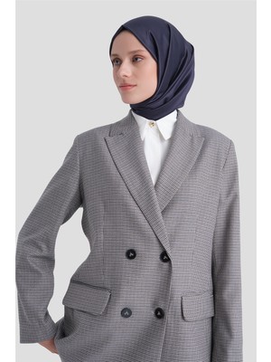 Armine Pullu Ekose Desen Blazer Ceket Gri