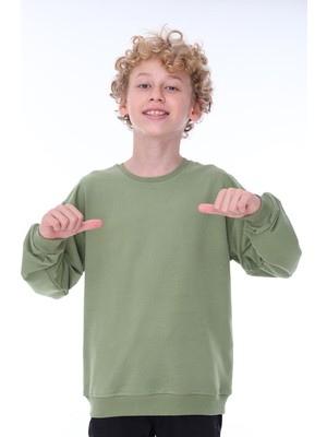 Zuzunga Unisex Basic Düz Haki Renk %100 Pamuk Sweatshirt (2-11 Yaş)