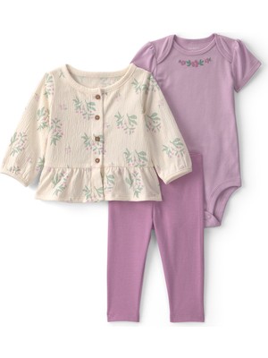 Carter's Kız Bebek 3lü Hırkalı Set Yenidoğan-12 Ay Mor