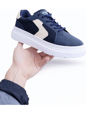 Liarca Mavi Kadın Sneaker Kalın Taban Bağcıklı Rahat Günlük Yürüyüş Spor Ayakkabı