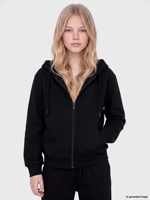 LC Waikiki Kapüşonlu Kız Çocuk Fermuarlı Sweatshirt  (W6)