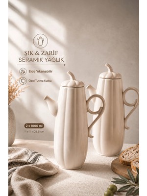 Porsima 17020 2li Pumpkin Porselen Çok Amaçlı Sunum ve Servis Yağdanlığı Yağlık Sirkelik Yağdanlık 1000+1000 ml