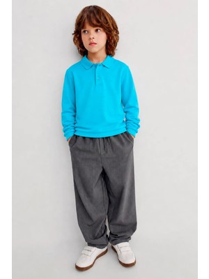 Miniğimin Cicileri Polo Yaka Uzun Kol Unisex Okul Sweati - Turkuaz