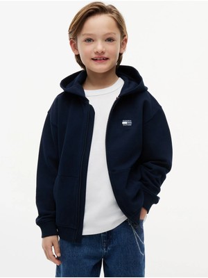 Tommy Hilfiger Lacivert Erkek Çocuk Regular Fit Sweatshirt KB0KB10553-TONAL Flag Zıp Through