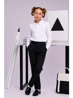 Miniğimin Cicileri Polo Yaka Uzun Kol Unisex Okul Sweati - Beyaz