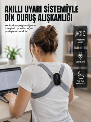 TeknoKapsül Akıllı Dik Duruş Düzeltici Titreşim Uyarılı Şarjlı Destek Cihazı -