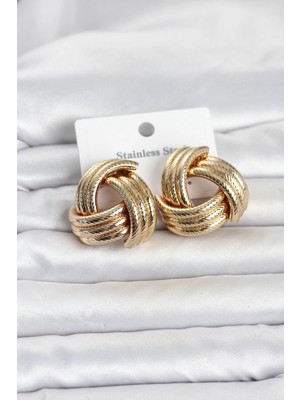 Ankaverse® 316L Çelik Gold Renk Sarmal Model Kadın Küpe