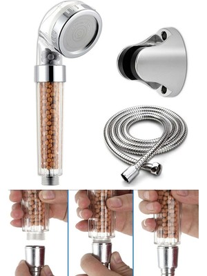 TeknoKapsül Filtreli ve Su Tasarruflu Arıtmalı Duş Başlığı Seti Boncuklu Başlık Hortum ve Mafsal Set ()