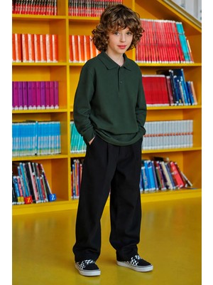 Miniğimin Cicileri Polo Yaka Uzun Kol Unisex Okul Sweati - Haki
