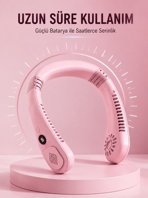 TeknoKapsül Pembe Boyun Fanı Sessiz Çalışan USB Şarjlı Taşınabilir Kişisel Serinletici -