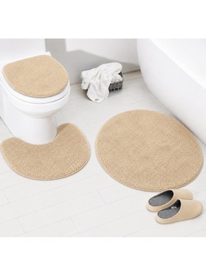 Beğendi Home Banyo Paspası Klozet Takımı 3 Lü Shaggy 80X80 YUVARLAK/50X54 /36X45