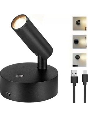 Ozkr Store Ledx AL-XYD05 Çok Fonksiyonlu Dokunmatik Şarjlı 1200MAH Duvar Aplik 3000K-4000K-6500K Type-C Şarj Girişli