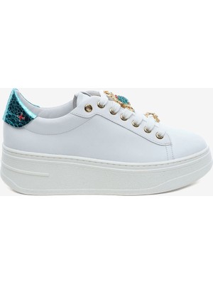Greyder Kadın Beyaz Mavi Hakiki Deri Sneaker Ayakkabı 5Y2SA59273