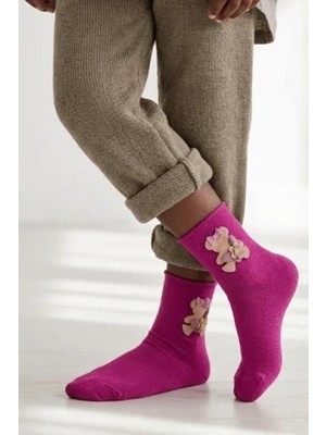 Bony Socks Kız Çocuk Teddy Aksesuarlı Lastiksiz Modal Çorap Mor
