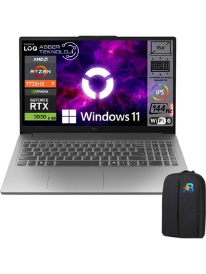 Lenovo Loq Essential Amd Ryzen 7 7735HS 64GB Ram 512GB SSD RTX3050 15.6" Fhd 144Hz W11 Pro Taşınabilir Bilgisayar Asbertech Çanta