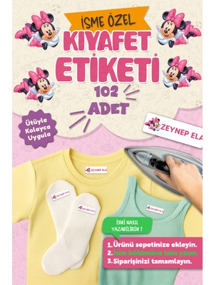 Msticker Kıyafet Etiketi - Okul Kıyafetlerine Kişiye Özel 30 Saniyede Kolay Uygulama Yıkanabilir - Minnie