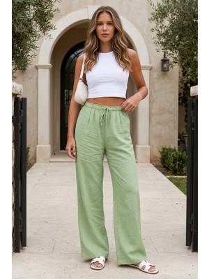 Madmext Yeşil  Beli Büzgülü Wide Leg Kumaş Pantolon MG1950