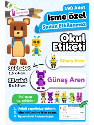 Msticker 190 Adet Kişiye Özel Okul Etiketi Isimli Kalem Defter Suluk Etiket Dayanıklı Etiket Super Bear