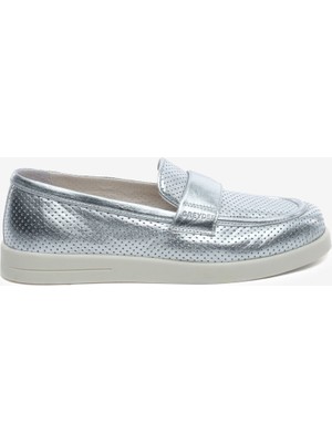 Greyder Kadın Gümüş Hakiki Deri Loafer Ayakkabı 5Y2CA34380