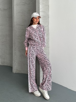 My Lunessa Leopar Desenli Önü Fermuarlı Oversize Uzun Kol Eşofman Takımı
