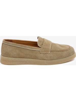 Greyder Kadın Bej Hakiki Deri Loafer Ayakkabı 5Y2CA34380