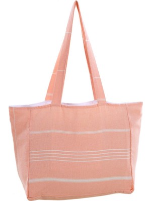 Seraser Home Tekstil Bags Kumaş Çizgili Kol Çantası %100 Pamuklu Plaj Çantası