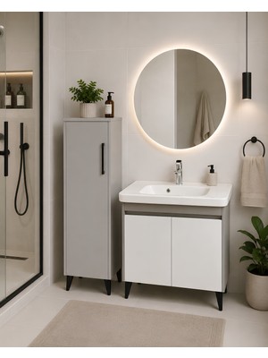 Akademik Mimarlık Cerastyle Noura 80*38 cm Etajerli Lavabo ( Banyo Dolabı + Boy Dolap Dahil )