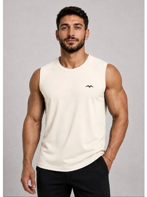 Axxel Erkek Krem Bisiklet Yaka Kolsuz T-SHIRT-D690