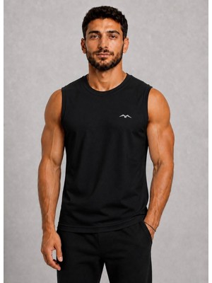 Axxel Erkek Siyah Bisiklet Yaka Kolsuz T-SHIRT-D690