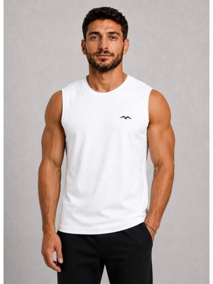 Axxel Erkek Beyaz Bisiklet Yaka Kolsuz T-SHIRT-D690