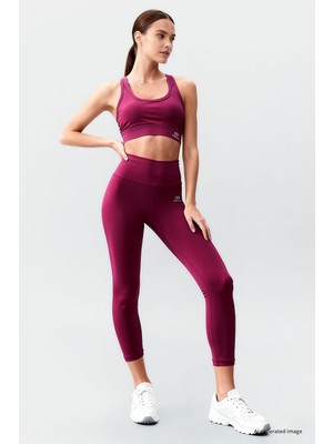 Tommy Life Bordo Yüksek Bel Toparlayıcı Çapraz Sırt Detaylı Slim Fit Kadın Tayt Takım - 95283