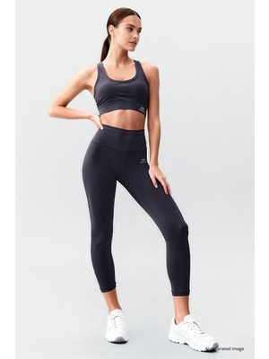 Tommy Life Antrasit Yüksek Bel Toparlayıcı Çapraz Sırt Detaylı Slim Fit Kadın Tayt Takım - 95283
