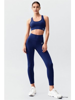 İndigo Yüksek Bel Toparlayıcı Çapraz Sırt Detaylı Slim Fit Kadın Tayt Takım - 95283