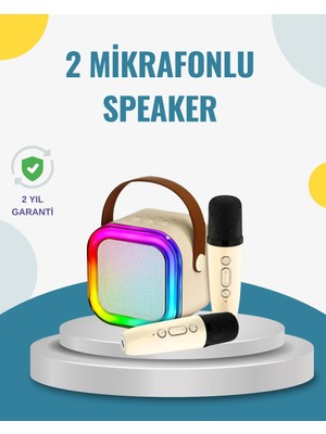 Kablosuz Karaoke Hoparlör – Çift Mikrofon ve LED Işıklı