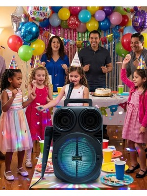 Kablosuz Karaoke Hoparlör Mikrofonlu Rgb Işıklı Bluetooth Speaker USB Tf Kart Destekli