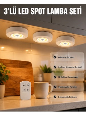 Kablosuz 3 Lü Spot LED Lamba Seti Uzaktan Kumandalı Enerji Tasarruflu Aydınlatma