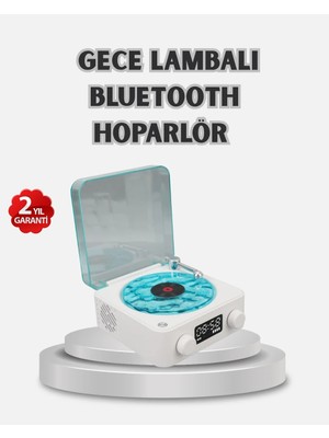 3-Ü-1 Gece Işığı Bluetooth Hoparlör Dijital Saat Vintage Plak Çalar Tasarımlı