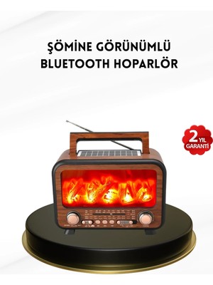 Alev Işığı Efektli Solar Bluetooth Hoparlör Radyo Destekli Taşınabilir Model