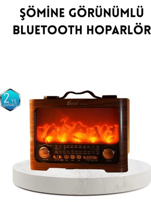 Şömine Efektli Solar Hoparlör Bluetooth 5.3 Radyo Aux USB Tf Destekli