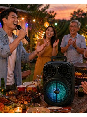 Rgb Işıklı Bluetooth Karaoke Hoparlör Mikrofonlu USB Tf Kart Destekli Taşınabilir Speaker