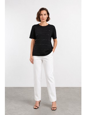 Bihan Store Kadın Kısa Kol Triko Bluz W27-2813 - Siyah