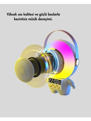 Karaoke Özellikli Astronot Bluetooth Hoparlör Kablosuz Mikrofonlu