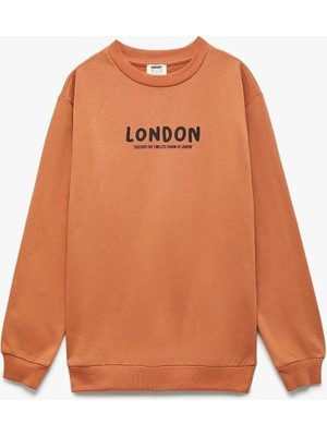 Koton Erkek Çocuk Pamuklu Uzun Kollu Bisiklet Yaka Baskılı Şardonlu Oversize Sweatshirt
